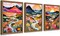 Wood Frame Boho Colorful Wall Art, Set of 3 Abstract Watercolor Mountain Landscape Wall Decor Painting, Modern Flower Aesthetic Posters Prints for Living Room Bathroom Bedroom 12x16In Framed